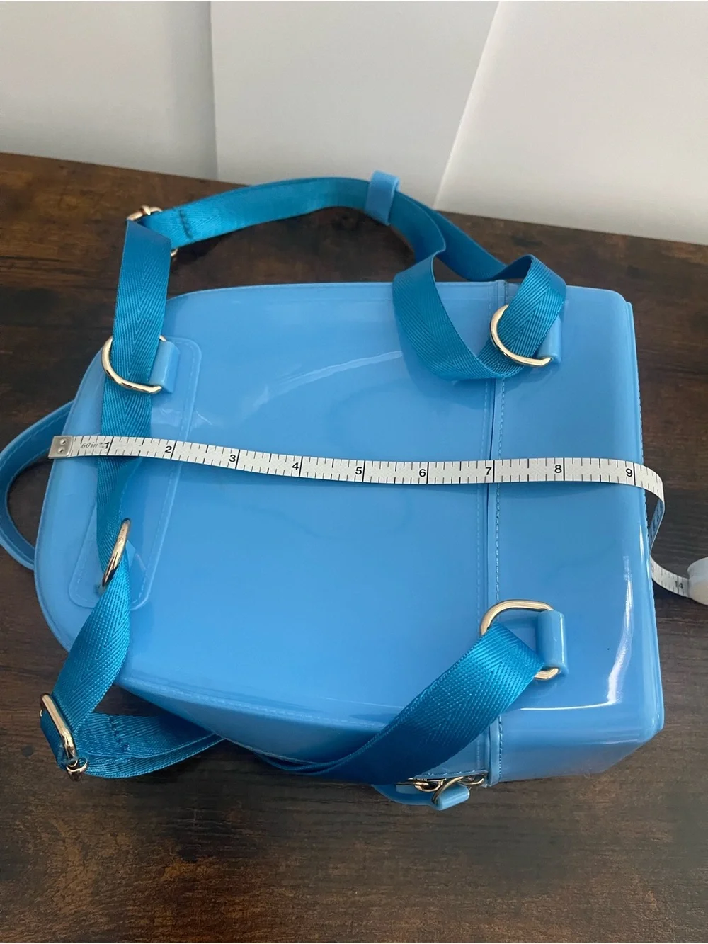 Blue Patent Mini Backpack Tote